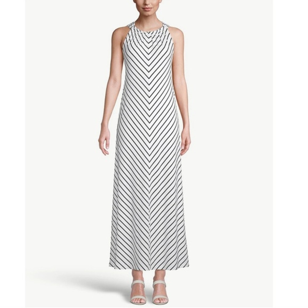 Chico's Black and White Striped Stretch Knit Maxi Dress